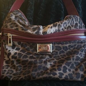 CAVALI class hand bag leopard nylon with red trim bag SUPER cute for fall